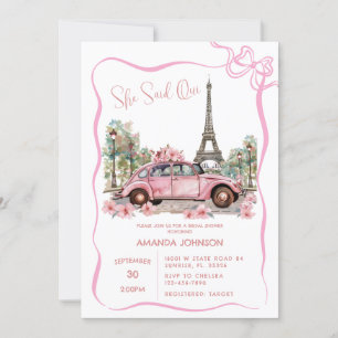 Paris Eiffel Tower Pink Coquette Brautparty Einladung