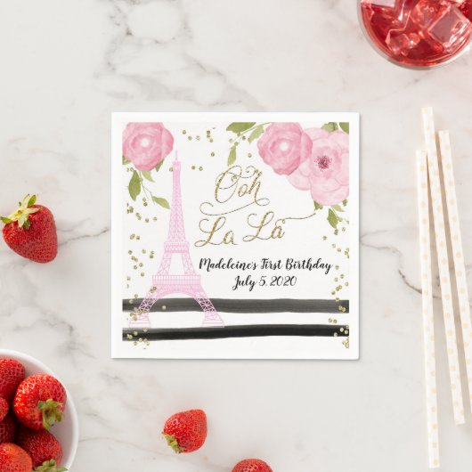 Paris Eiffel Tower Pink Gold Ooh La Napkin Serviette (Beispiel)