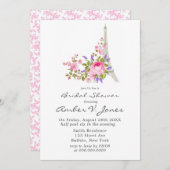 Paris Eiffel Tower Pink Peony Brautparty Einladung (Vorne/Hinten)