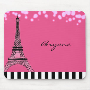 Paris Eiffel Tower Pink Poodle Girls Mouse Pad Mousepad