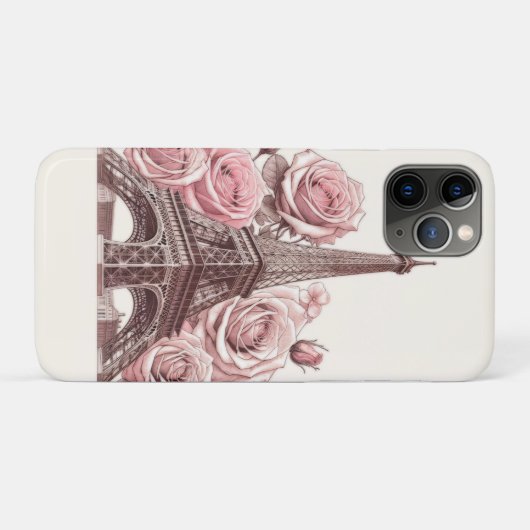 Paris Eiffel Tower & Pink Roses Case-Mate iPhone Hülle (Rückseite (Horizontal))
