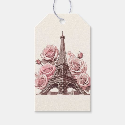 Paris Eiffel Tower & Pink Roses Geschenkanhänger (Vorderseite)