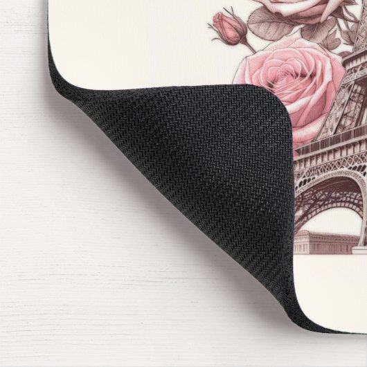 Paris Eiffel Tower & Pink Roses Mousepad (Ecke)