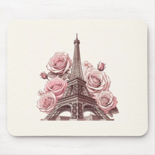Paris Eiffel Tower & Pink Roses Mousepad (Vorne)