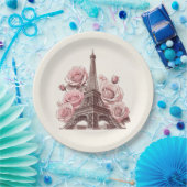 Paris Eiffel Tower & Pink Roses Pappteller (Party)