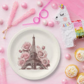 Paris Eiffel Tower & Pink Roses Pappteller (Party)