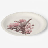 Paris Eiffel Tower & Pink Roses Pappteller (Schrägansicht)