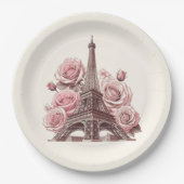 Paris Eiffel Tower & Pink Roses Pappteller (Vorderseite)