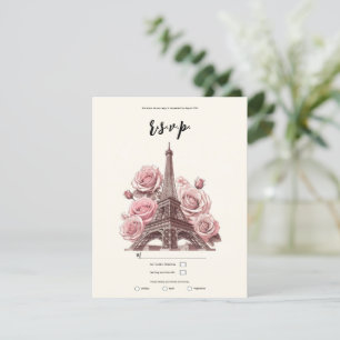Paris Eiffel Tower & Pink Roses Party Wedding RSVP Einladung