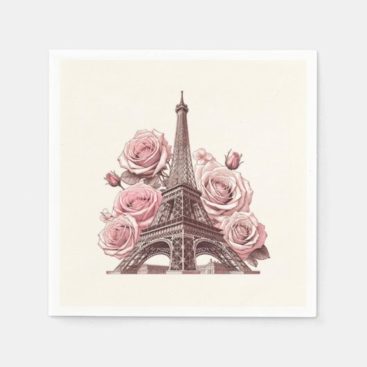 Paris Eiffel Tower & Pink Roses Serviette (Vorderseite)