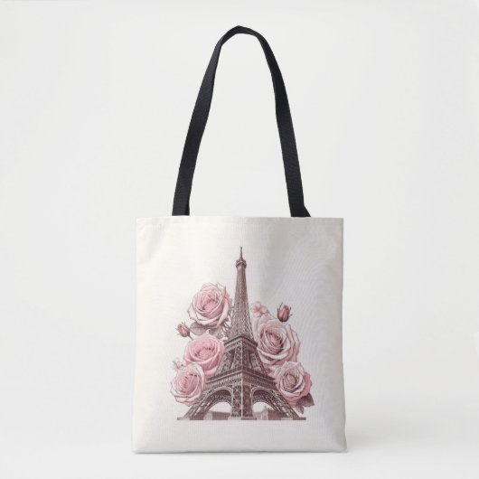 Paris Eiffel Tower & Pink Roses Tasche (Vorderseite)