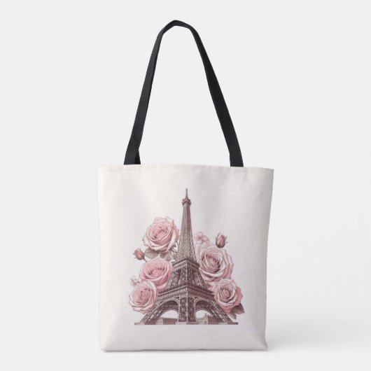 Paris Eiffel Tower & Pink Roses Tasche (Rückseite)