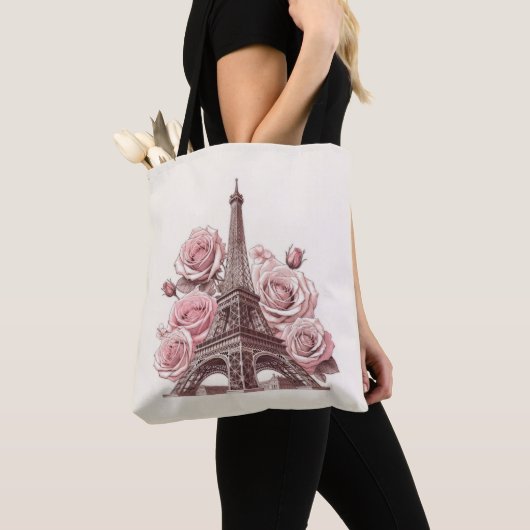 Paris Eiffel Tower & Pink Roses Tasche (Von Nahem)