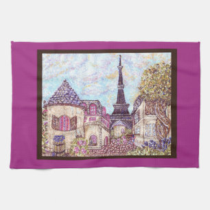 Paris Eiffel Tower pointillism Beerenküche Handtuc Küchentuch