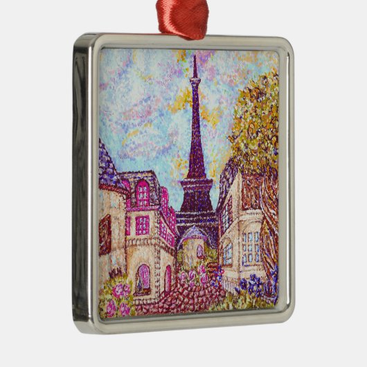 Paris Eiffel Tower Pointillism Landschaft Ornament Aus Metall (Rechts)