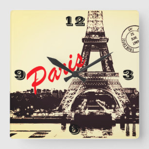 Paris Eiffel Tower Poster Quadratische Wanduhr