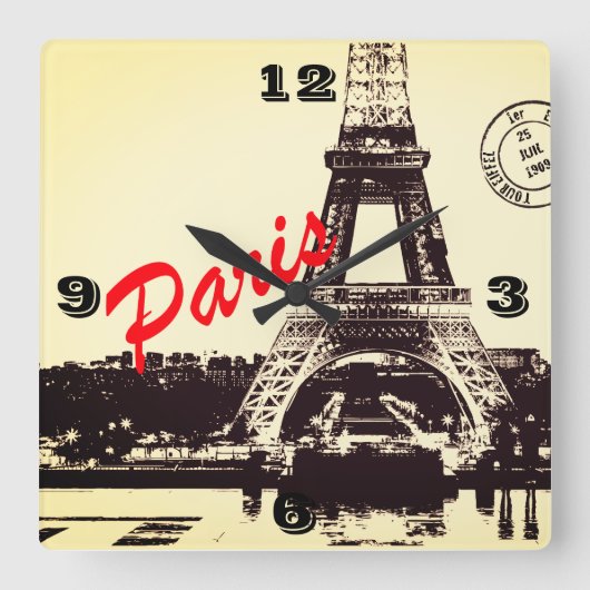 Paris Eiffel Tower Poster Quadratische Wanduhr (Vorderseite)