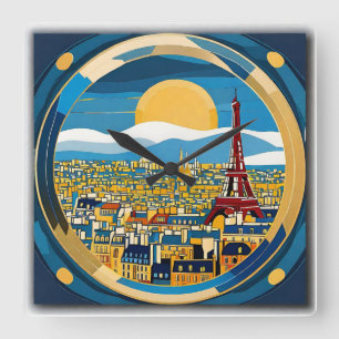 Paris Eiffel Tower Quadratische Wanduhr