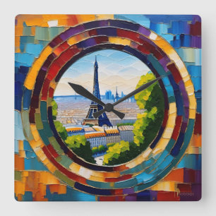 Paris Eiffel Tower Quadratische Wanduhr
