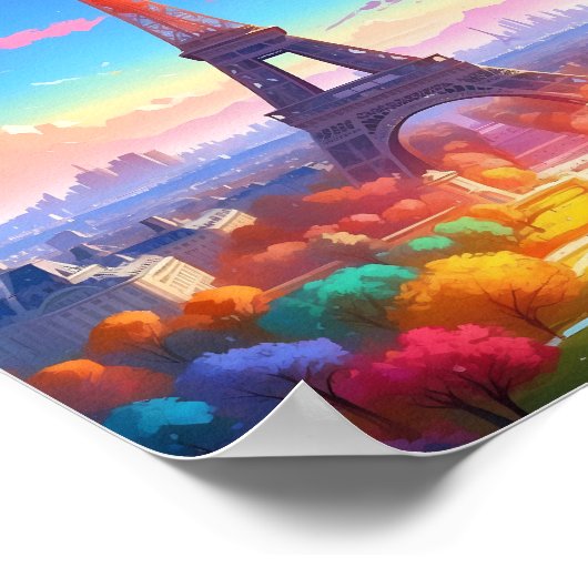 Paris Eiffel Tower Rainbow Sky Poster (Ecke)