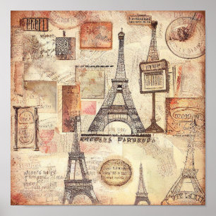 Paris Eiffel Tower Retro Vintage Wall Art Poster