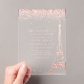 Paris Eiffel Tower Rose Gold Glitzer Wedding Acryleinladungen (Insitu (Handheld))