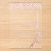 Paris Eiffel Tower Rose Gold Glitzer Wedding Acryleinladungen (Vorderseite)