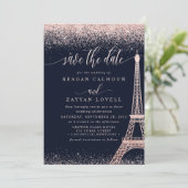 Paris Eiffel Tower Rose Gold Save the Date Karte (Stehend Vorderseite)