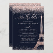 Paris Eiffel Tower Rose Gold Save the Date Karte (Vorne/Hinten)