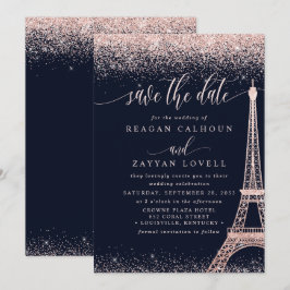 Paris Eiffel Tower Rose Gold Save the Date Karte