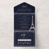 Paris Eiffel Tower Rose Gold Sparkle Wedding All I In One Einladung (Innen Boden)