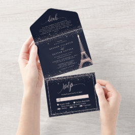 Paris Eiffel Tower Rose Gold Sparkle Wedding All I In One Einladung