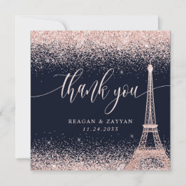 Paris Eiffel Tower Rose Gold Wedding Dankeskarte