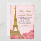 Paris Eiffel Tower Rose Pink Gold Baby Dusche Einladung (Vorderseite)