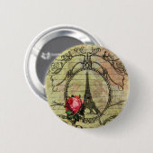 Paris Eiffel Tower & Rote Rose Steampunk Button (Vorne & Hinten)