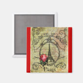 Paris Eiffel Tower & Rote Rose Steampunk Magnet (Vorderseite/Rückseite)