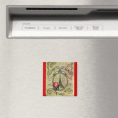 Paris Eiffel Tower & Rote Rose Steampunk Magnet (In Situ (Geschirrspüler))