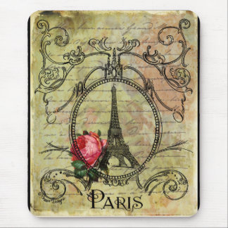 Paris Eiffel Tower & Rote Rose Steampunk Mousepad