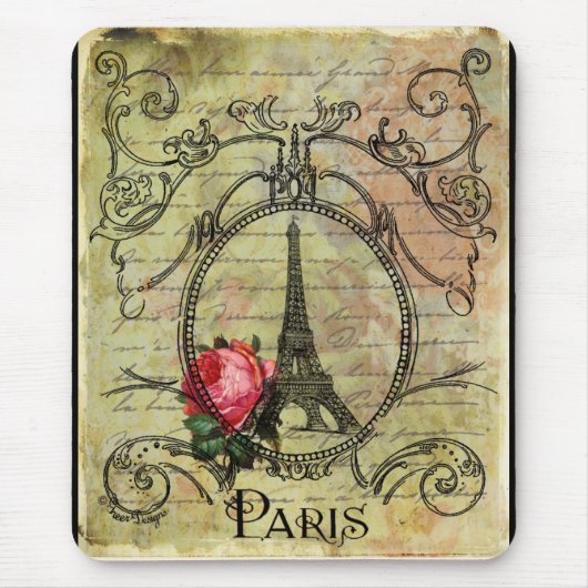 Paris Eiffel Tower & Rote Rose Steampunk Mousepad (Vorne)