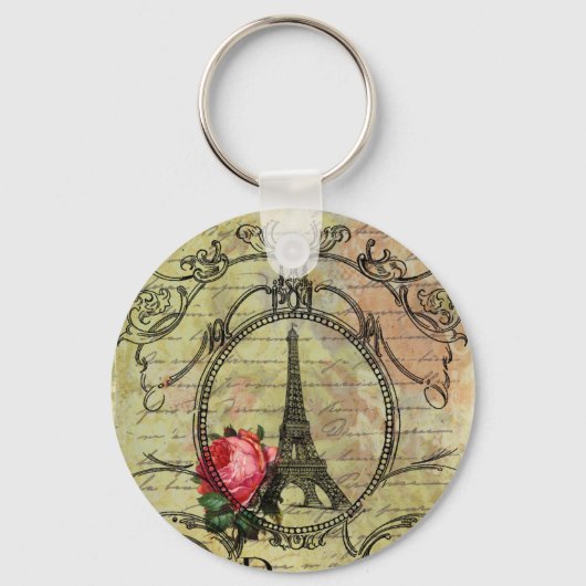 Paris Eiffel Tower & Rote Rose Steampunk Schlüsselanhänger (Vorderseite)