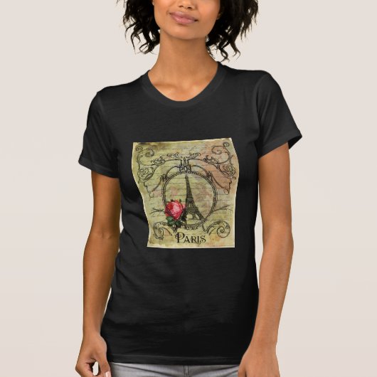 Paris Eiffel Tower & Rote Rose Steampunk T-Shirt (Vorderseite)