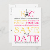 Paris Eiffel Tower Save the Date Postkarten (Vorne/Hinten)