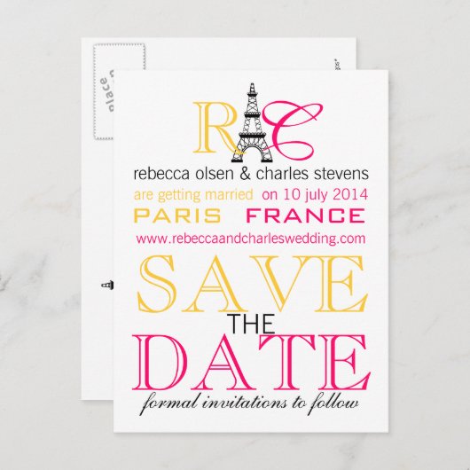 Paris Eiffel Tower Save the Date Postkarten (Vorne/Hinten)