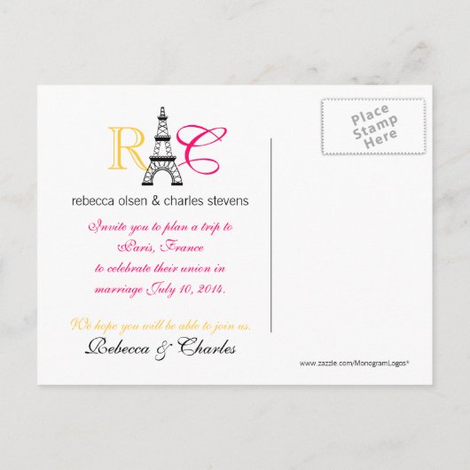 Paris Eiffel Tower Save the Date Postkarten (Rückseite)