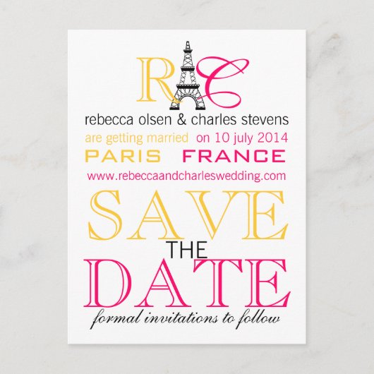 Paris Eiffel Tower Save the Date Postkarten (Vorderseite)
