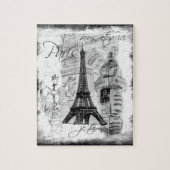 Paris Eiffel Tower Scene Collage Black & White Puzzle (Vertikal)