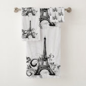 Paris Eiffel Tower Schwarz-weiß Elegant Geblüht Badhandtuch Set (Insitu)