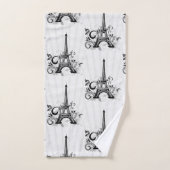 Paris Eiffel Tower Schwarz-weiß Elegant Geblüht Badhandtuch Set (Handtuch)