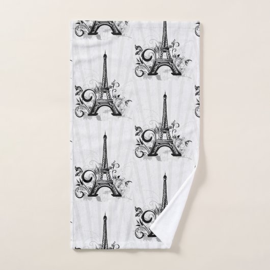 Paris Eiffel Tower Schwarz-weiß Elegant Geblüht Badhandtuch Set (Handtuch)