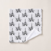 Paris Eiffel Tower Schwarz-weiß Elegant Geblüht Badhandtuch Set (Waschlappen)